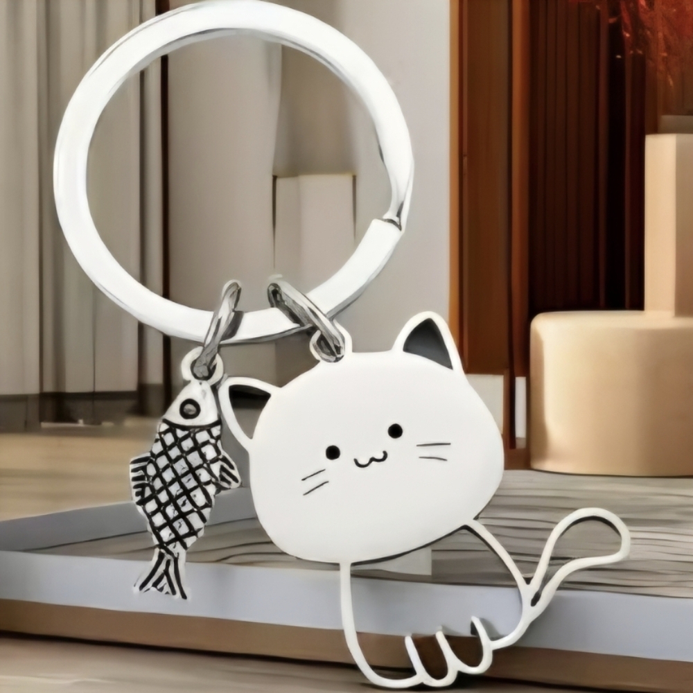 Cat and Fish Key Chain keychain